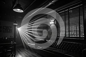 Interior of dark room with shadow and light rays