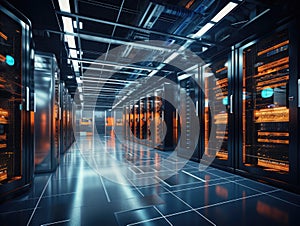 Interior of data center with servers