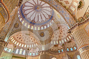 Interior decoration of blue Mosque also called the Sultan Ahmed Mosque or Sultan Ahmet Mosque in Istanbul, Turkey