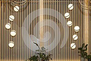 Interior decoration of a hotel or restaurant with lamps. Space for text
