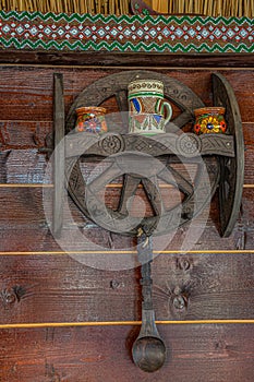 Interior decoration with typical Romanian folk ornaments from the Danube Delta area