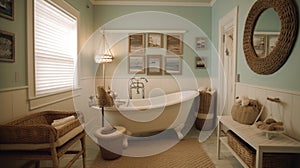 Interior deisgn of Bathroom in Coastal style with Clawfoot tub