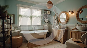 Interior deisgn of Bathroom in Coastal style with Clawfoot tub