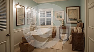 Interior deisgn of Bathroom in Coastal style with Clawfoot tub