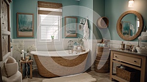 Interior deisgn of Bathroom in Coastal style with Clawfoot tub