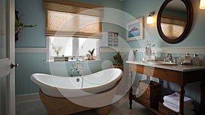 Interior deisgn of Bathroom in Coastal style with Clawfoot tub