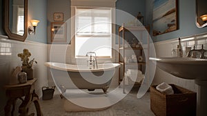 Interior deisgn of Bathroom in Coastal style with Clawfoot tub