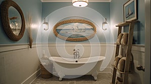 Interior deisgn of Bathroom in Coastal style with Clawfoot tub