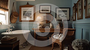 Interior deisgn of Bathroom in Coastal style with Clawfoot tub