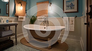 Interior deisgn of Bathroom in Coastal style with Clawfoot tub