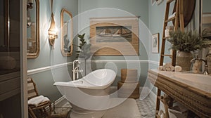 Interior deisgn of Bathroom in Coastal style with Clawfoot tub
