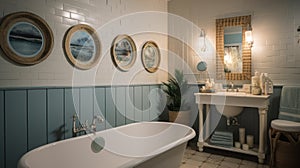 Interior deisgn of Bathroom in Coastal style with Clawfoot tub