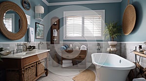 Interior deisgn of Bathroom in Coastal style with Clawfoot tub