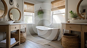 Interior deisgn of Bathroom in Farmhouse style with Clawfoot Tub