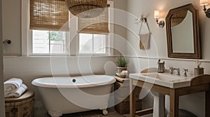 Interior deisgn of Bathroom in Farmhouse style with Clawfoot Tub