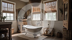 Interior deisgn of Bathroom in Farmhouse style with Clawfoot Tub