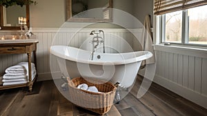 Interior deisgn of Bathroom in Farmhouse style with Clawfoot Tub