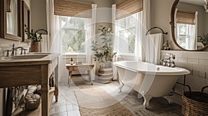 Interior deisgn of Bathroom in Farmhouse style with Clawfoot Tub