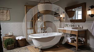 Interior deisgn of Bathroom in Farmhouse style with Clawfoot Tub