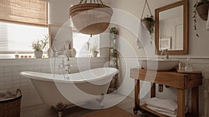 Interior deisgn of Bathroom in Farmhouse style with Clawfoot Tub