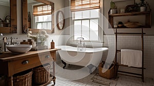 Interior deisgn of Bathroom in Farmhouse style with Clawfoot Tub