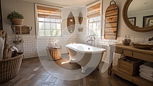 Interior deisgn of Bathroom in Farmhouse style with Clawfoot Tub