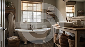 Interior deisgn of Bathroom in Farmhouse style with Clawfoot Tub