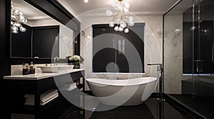 Interior deisgn of Bathroom in Modern style with Freestanding Tub