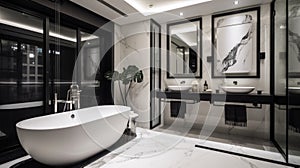 Interior deisgn of Bathroom in Modern style with Freestanding Tub