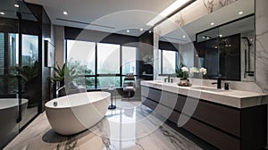 Interior deisgn of Bathroom in Modern style with Freestanding Tub