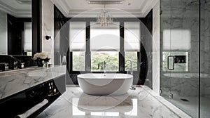 Interior deisgn of Bathroom in Modern style with Freestanding Tub