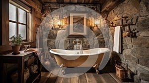 Interior deisgn of Bathroom in Rustic style with Clawfoot Bathtub