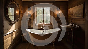 Interior deisgn of Bathroom in Rustic style with Clawfoot Bathtub