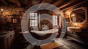 Interior deisgn of Bathroom in Rustic style with Clawfoot Bathtub