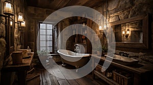 Interior deisgn of Bathroom in Rustic style with Clawfoot Bathtub