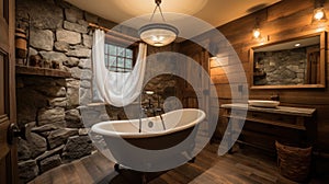 Interior deisgn of Bathroom in Rustic style with Clawfoot Bathtub