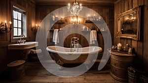 Interior deisgn of Bathroom in Rustic style with Clawfoot Bathtub