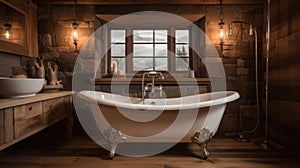 Interior deisgn of Bathroom in Rustic style with Clawfoot Bathtub