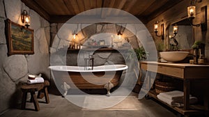 Interior deisgn of Bathroom in Rustic style with Clawfoot Bathtub