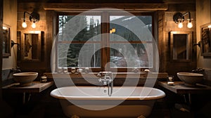 Interior deisgn of Bathroom in Rustic style with Clawfoot Bathtub