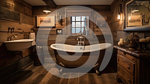 Interior deisgn of Bathroom in Rustic style with Clawfoot Bathtub