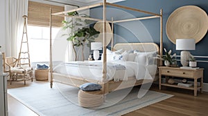 Interior deisgn of Bedroom in Coastal style with Four-Poster Bed