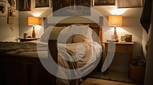 Interior deisgn of Bedroom in Rustic style with Four-poster bed with white linens