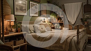 Interior deisgn of Bedroom in Rustic style with Four-poster bed with white linens