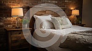 Interior deisgn of Bedroom in Rustic style with Headboard