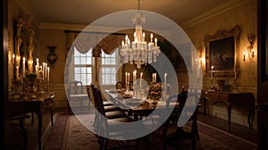 Interior deisgn of Dining Room in Traditional style with Chandelier