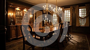 Interior deisgn of Dining Room in Traditional style with Chandelier