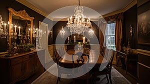 Interior deisgn of Dining Room in Traditional style with Chandelier