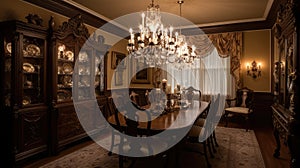 Interior deisgn of Dining Room in Traditional style with Chandelier
