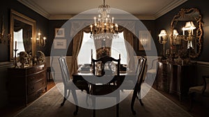 Interior deisgn of Dining Room in Traditional style with Chandelier